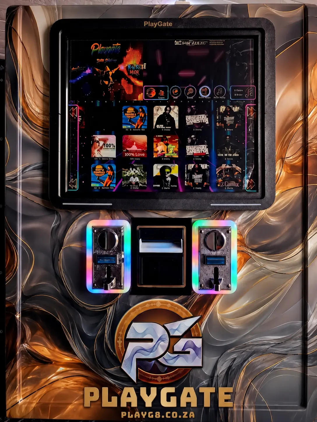 Obsidian PlayGate jukebox, centred front view
